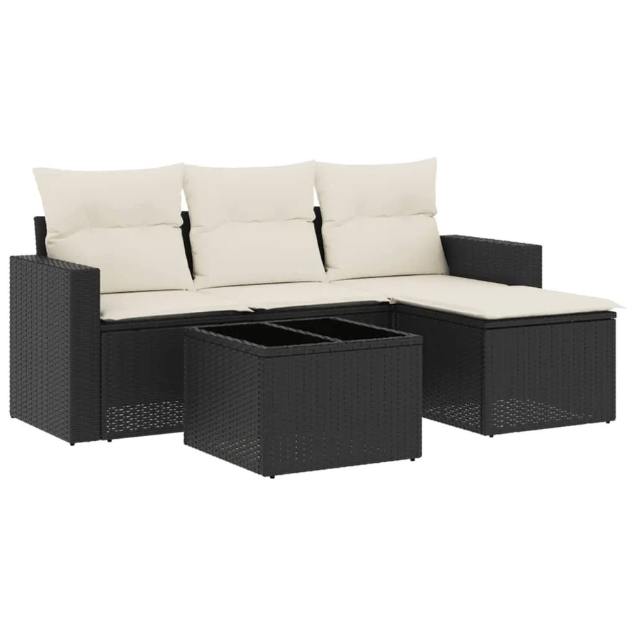 vidaXL 5-teilige Garten-Sofagarnitur aus Poly-Rattan mit Kissen in Schwarz-Creme und pulverbeschichtetem Stahl - Bild 2
