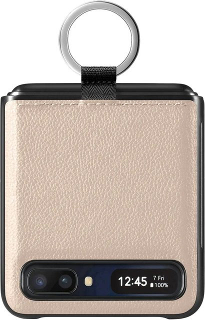 EIN XIONG GU Ledertasche mit Fingerring für Samsung Galaxy Z Flip 7 6 5 4 3 5G in Beige - Bild 1