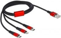 DeLock USB-A auf 2x USB-C und Lightning Ladekabel in Schwarz und Rot - Bild 1
