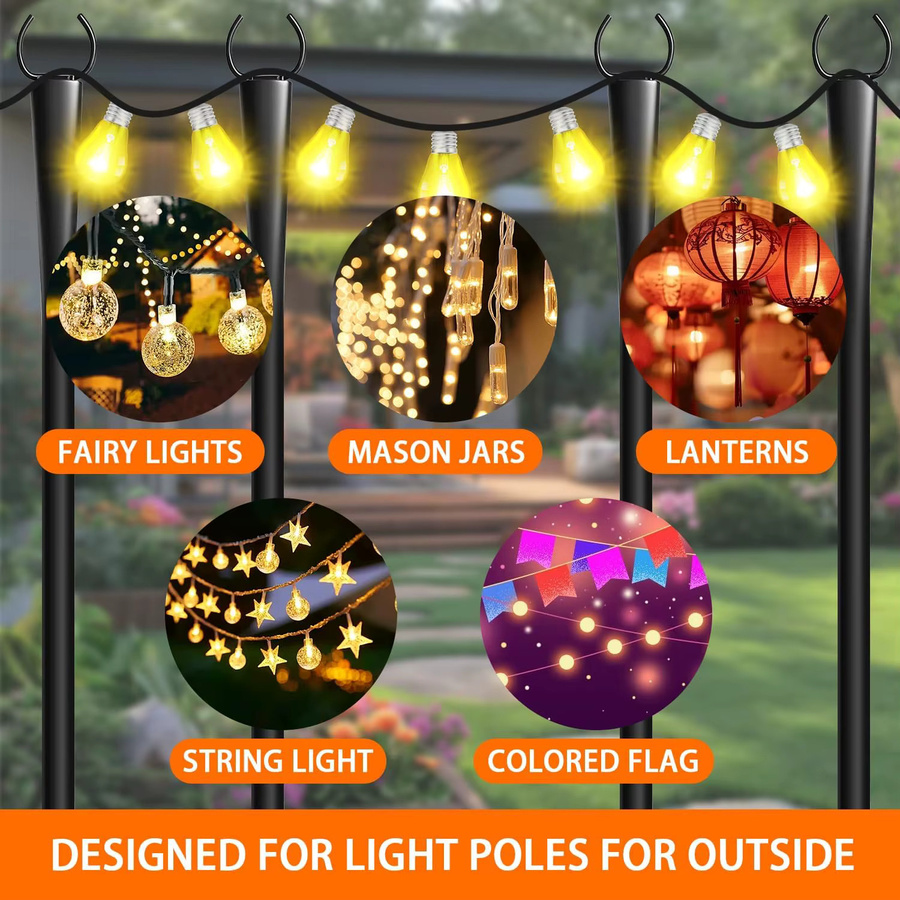 nexillumi Set Lichterkettenstangen aus Metall in Schwarz für Garten, Terrasse und Camping - Bild 2