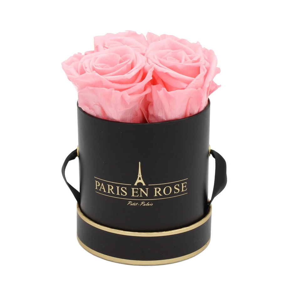 PARIS EN ROSE Rosenbox Schwarz-Gold mit 4 rosa Rosen, Durchmesser: 10 cm - Bild 2
