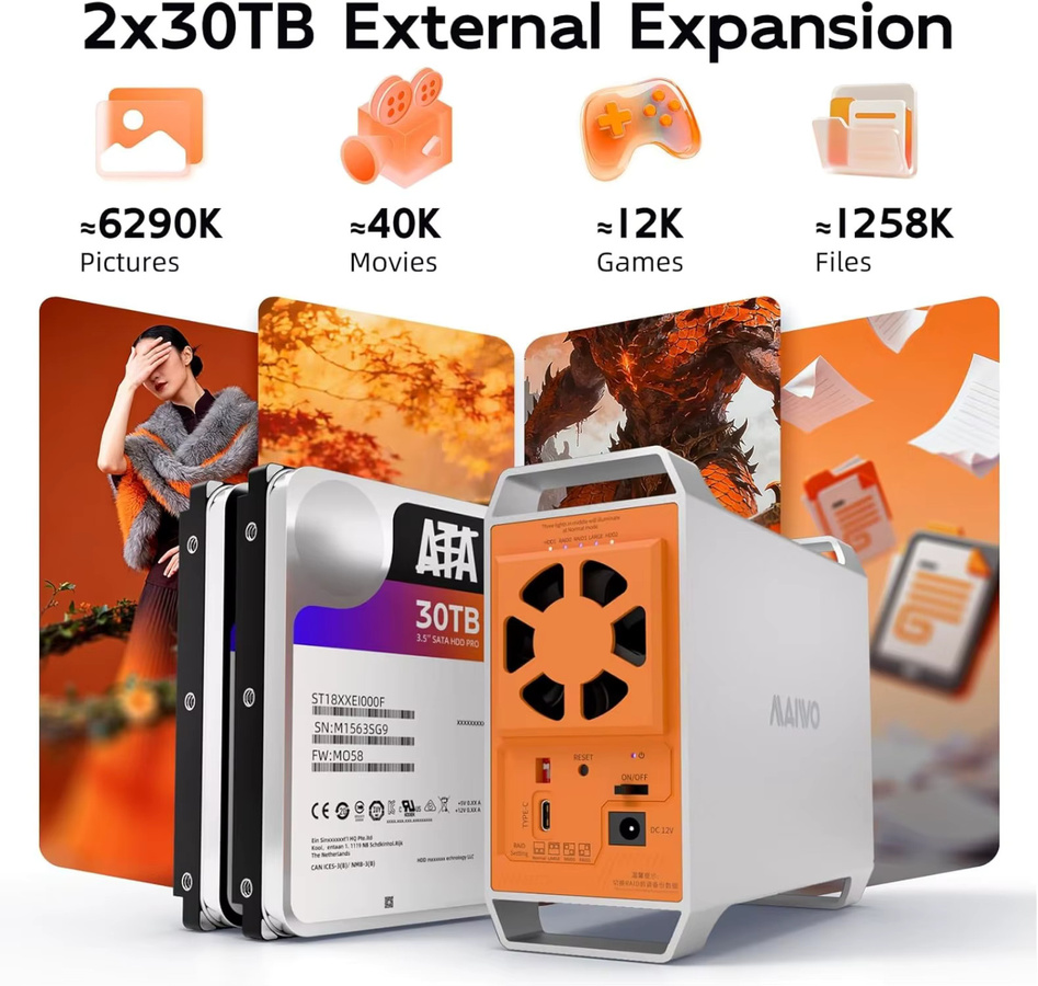 MAIWO 2-Schacht-HDD-Dockingstation mit USB-C-Anschluss für 2,5 und 3,5 Zoll SATA-Festplatten und 4 RAID-Modi - Bild 5