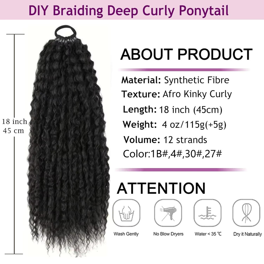 Synthetischer Afro Kinky Curly Kunst-Pferdeschwanz, 18 Zoll, Damen - Bild 2
