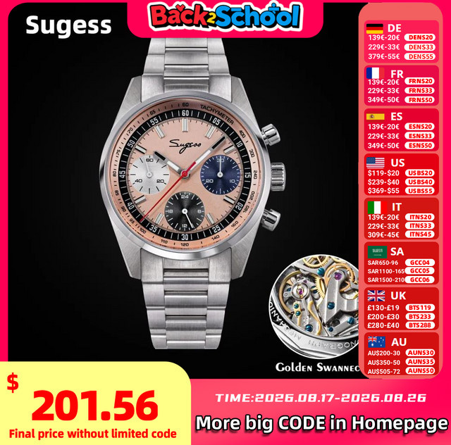 Sugess Chronograph, mechanisch, Edelstahl, 38 mm, Herren - Bild 1