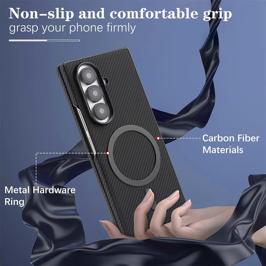 Ultradünne Carbonfaser-Leder-Handyhülle von aierkeba für Samsung Galaxy Z Fold 7 6 5 4 3 5G mit MagSafe Magnetischer Abdeckung in Schwarz - Bild 4