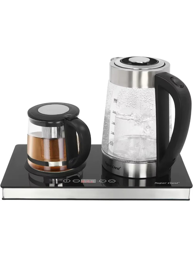 Bymaocar Glas-Teebereiter und Wasserkocher mit LCD-Display und Sensor-Touch-Bedienfeld, 1,8 kW, transparent/schwarz, 2,5 l + 1 l - Bild 6