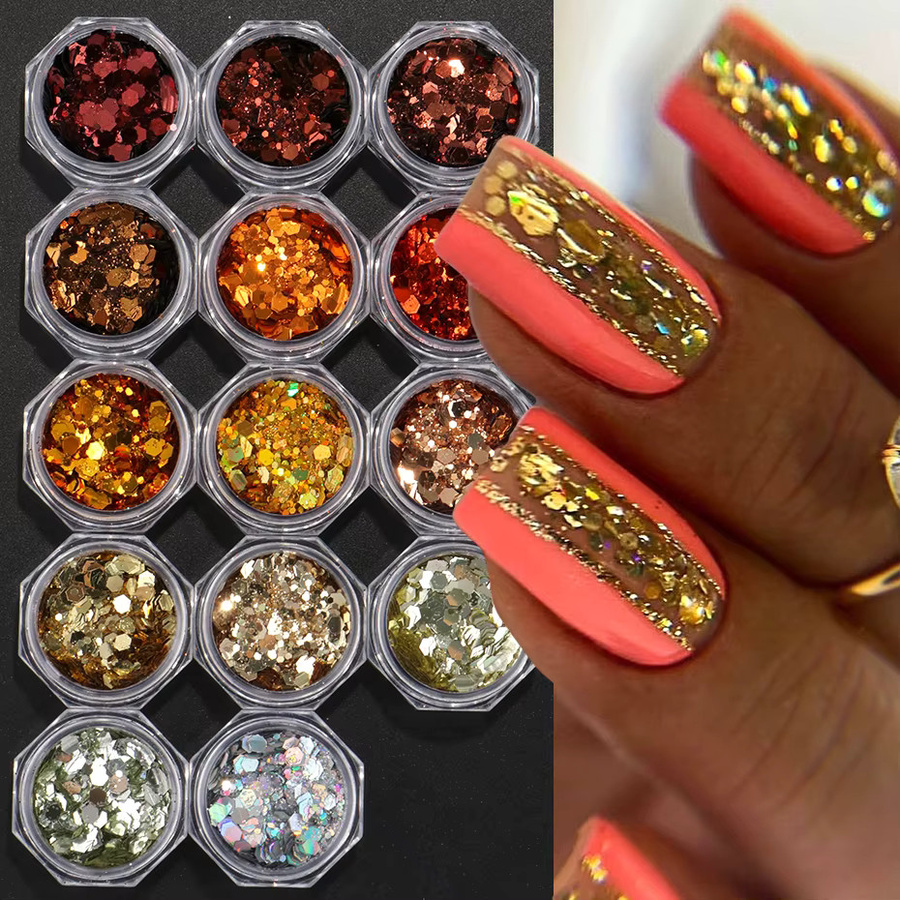 Full Beauty Nail Art Pailletten Glitzer, Gold, 14 Stück - Bild 2