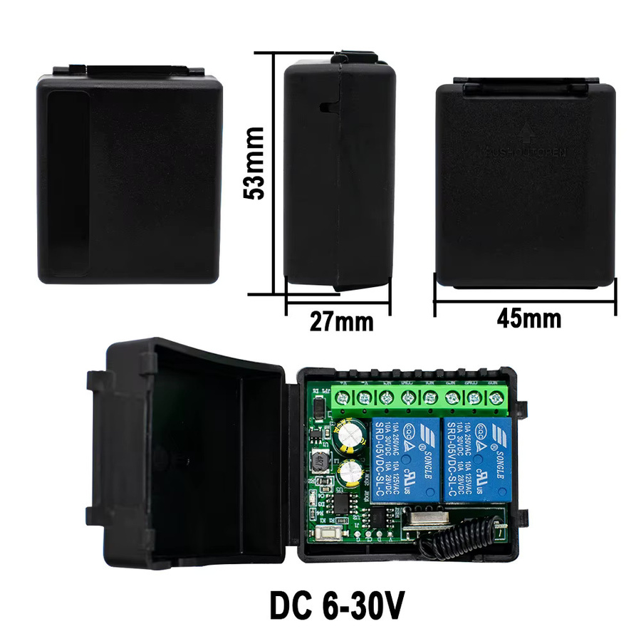 Scimagic-RC Kabelloser Fernschalter mit 2 Kanälen und 2 Schlüsselfernbedienungen, 433 MHz Relaissteuerung für Motor, Garagentor oder Beleuchtung, Schwarz - Bild 5