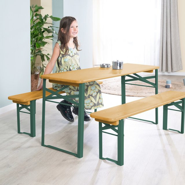 Roba Kinderparty-Garnitur aus FSC-zertifiziertem Massivholz mit Bankkissen in Natur und Grau/Braun - Bild 1