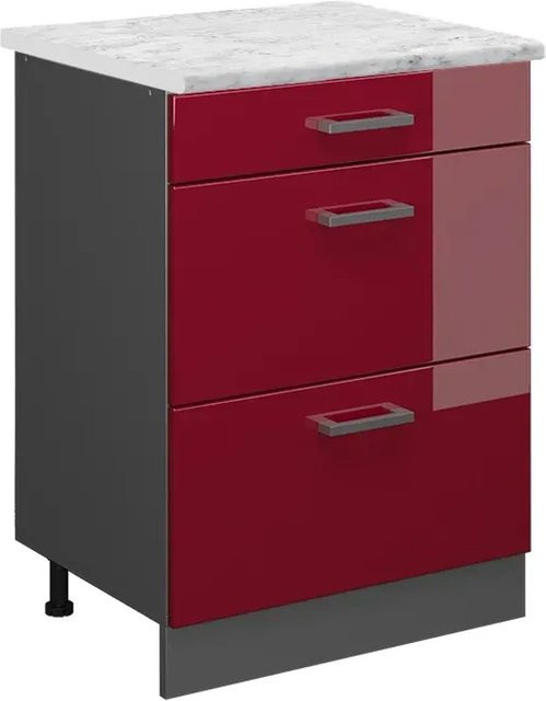 Vicco R-Line Schubladenschrank für die Küche in Bordeaux Hochglanz mit Marmor-Optik, Breite: 60 cm - Bild 1