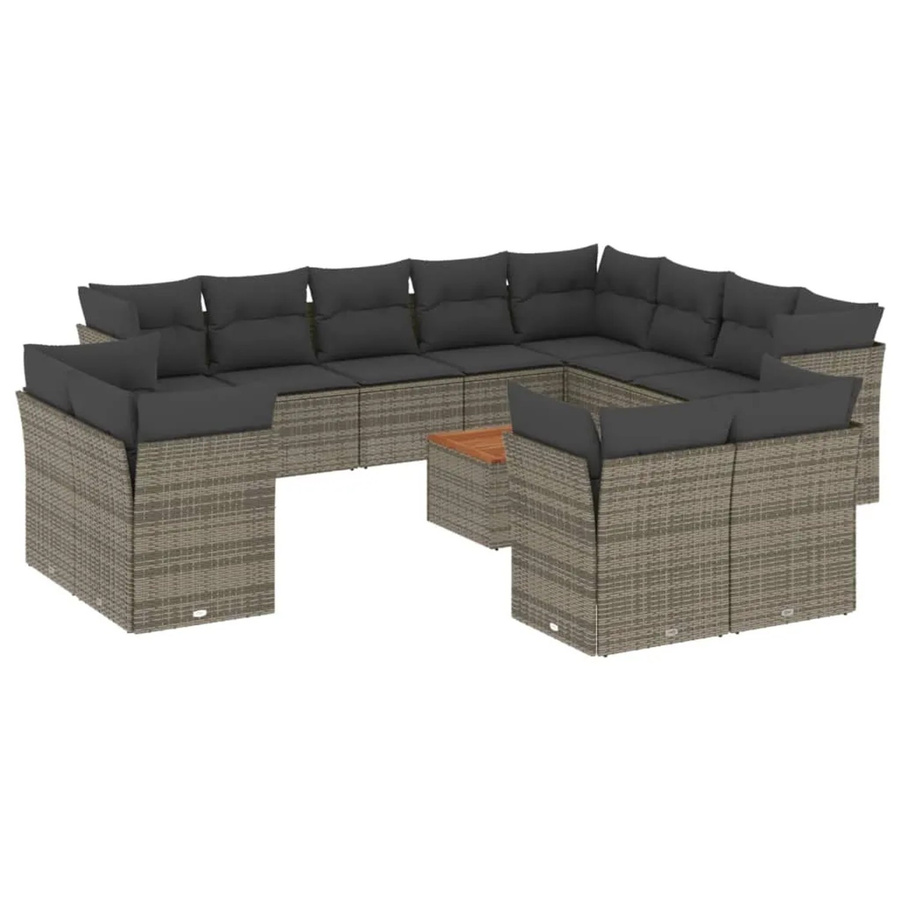 vidaXL 13-teilige Garten-Sofagarnitur in Grau aus Polyrattan mit Sitzkissen und Gartentisch - Bild 2