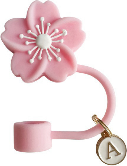 Seavidar Silikon-Strohhalmabdeckung in Pink mit Blumen-Design als wiederverwendbarer Becher-Schutz und Staubschutz - Bild 1