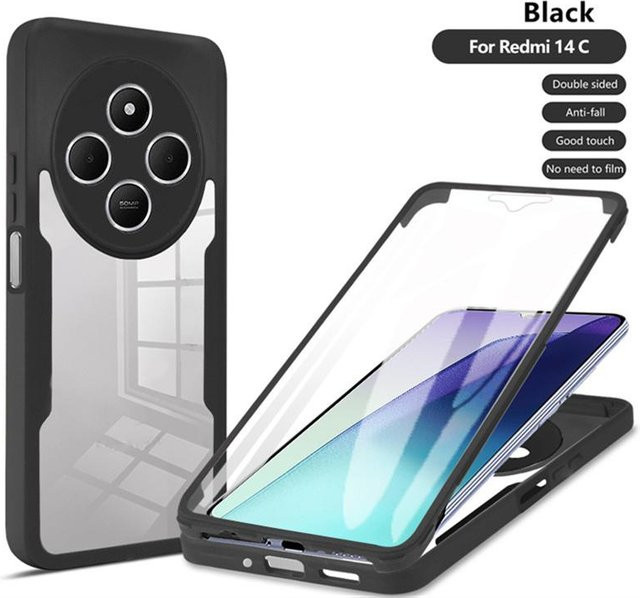 Xiaomi Vollkörperschutzhülle für Redmi 14C 13C 5G 4G 10C 10A 12C 12 9C 9A 9 in Schwarz - Bild 1