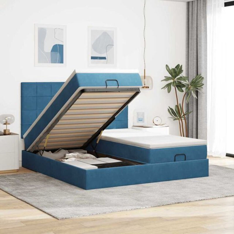 vidaxl Ottoman Polsterbett mit Matratze aus Samt in Dunkelblau B/T/H: 200 x 200 x 128 cm - Bild 1