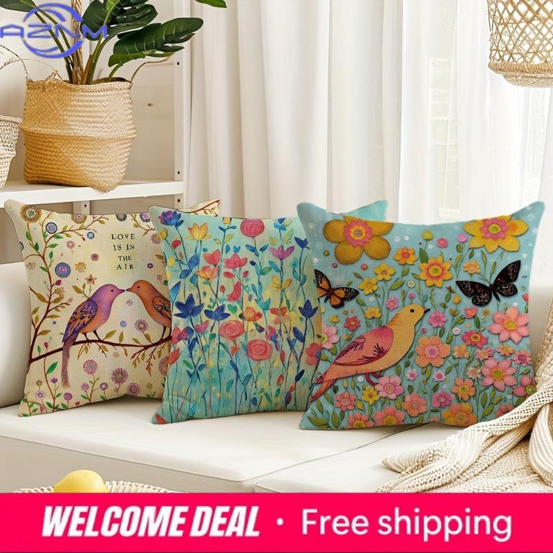 Shunika Chen Kissenbezug mit Blumen- und Vogelmuster in Multicolor, B/B/H: 18 x 18 x 18 cm - Bild 2