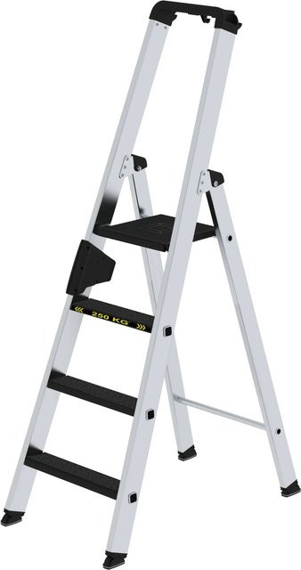 PROREGAL Stufen-Stehleiter Clip-Step R13 einseitig begehbar, 4 Stufen, Farbe: Silber, Tragkraft: 250 kg - Bild 1