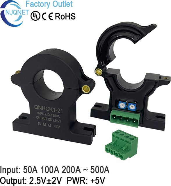 NJQNET Split-Core Stromwandler Hall QNHCK1-21 Schwarz Stromsensor mit Hall-Effekt für Gleichstrom 30A 50A 100A 200A 2.5V2V - Bild 1