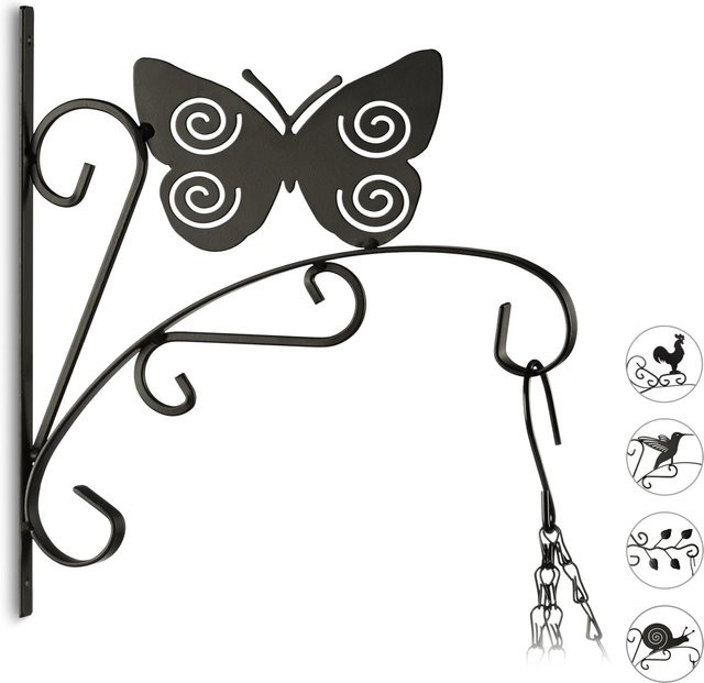 Relaxdays Blumenhaken Schmetterling aus Eisen in Schwarz im Landhaus-Stil, B/H: 30 x 27,5 cm - Bild 1