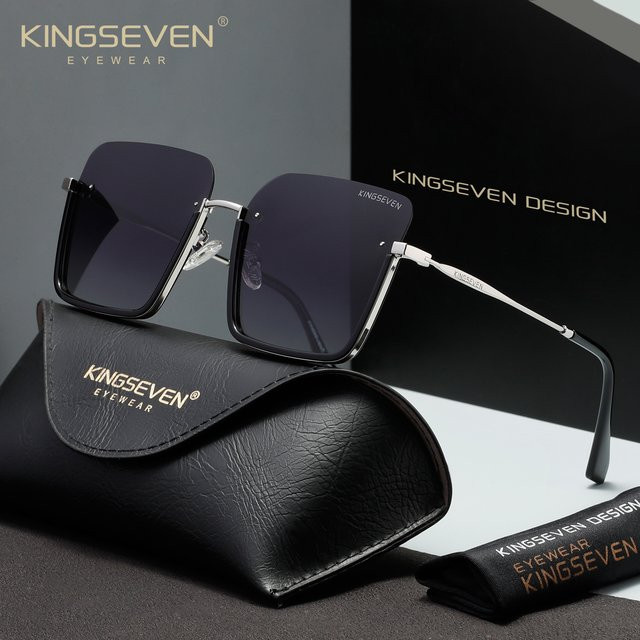 KINGSEVEN Sonnenbrille Damen, Halbrand, quadratisch, schwarz - Bild 1