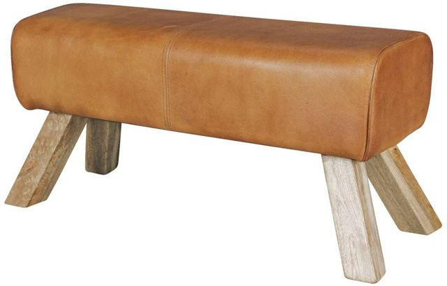 Wohnling Sitzbank aus braunem Echtleder und Mangoholz B/H/T: 90 x 43 x 30 cm - Bild 2