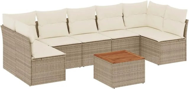 vidaXL 8-teilige Garten-Sofagarnitur in L-Form aus Polyrattan mit Kissen und Couchtisch, Beige - Bild 1