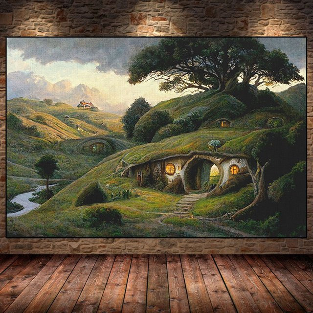 S-Shire Leinwandbild Hobbit-Höhle Landschafts-Poster als Wandkunst für dein Wohnzimmer in Mehrfarbig - Bild 1