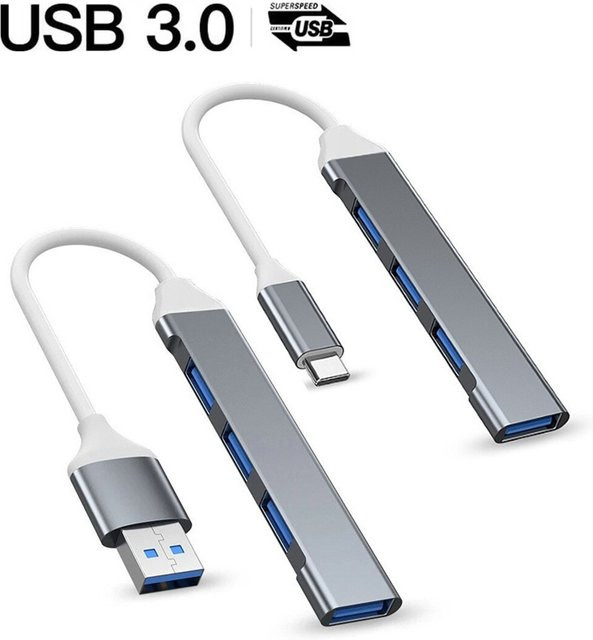 Mrgabwte 4 in 1 Typ C OTG Adapter USB C zu USB A 3.0 High Speed Hub Splitter in Grau für Smartphone, MacBook und Notebook - Bild 1