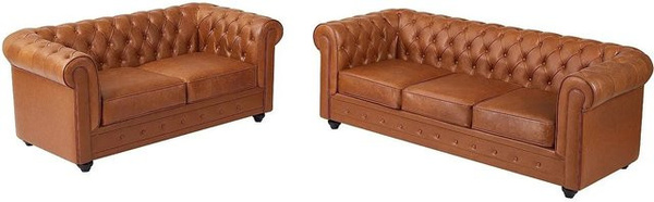 Vente-unique Chesterfield Couchgarnitur aus Rindsleder in Camel mit 2-Sitzer und 3-Sitzer