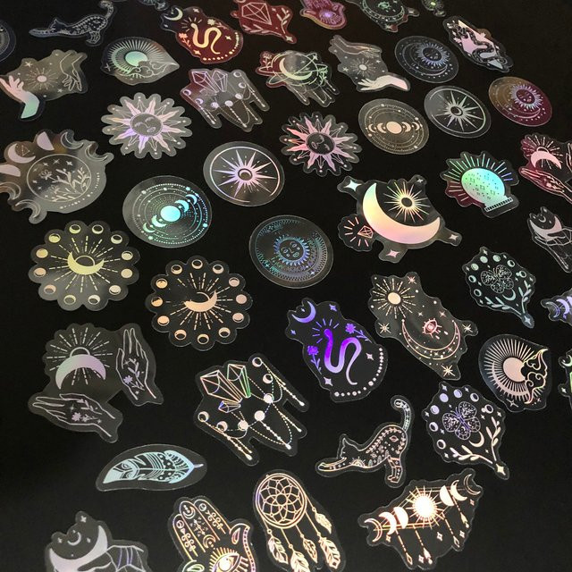 50 Stück holografische Glitzer-Aufkleber aus PET, transparent und wasserfest, dekorative Aufkleber in Multicolour - Bild 1