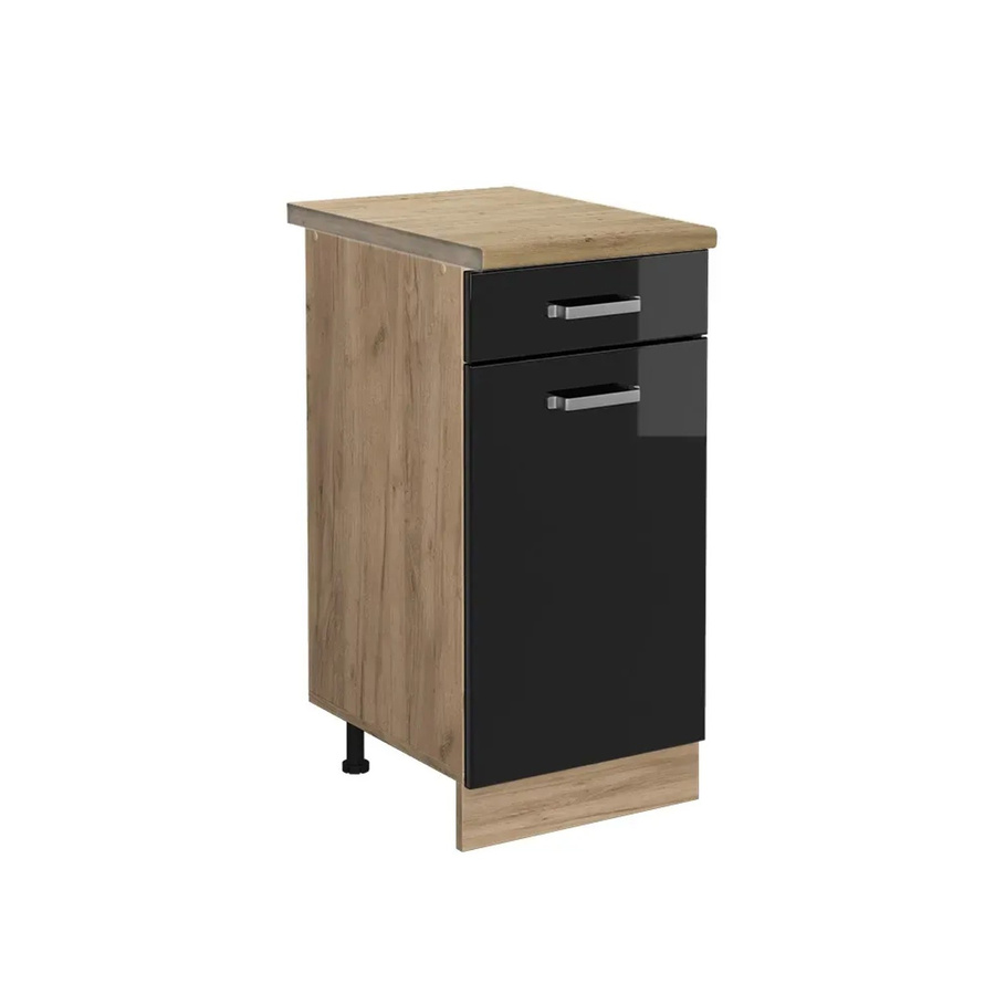 Vicco Küchenunterschrank R-Line in Schwarz Hochglanz und Goldkraft Eiche mit Türen und Schubladen, B: 40 cm, H: 81,6 cm, T: 60 cm - Bild 2