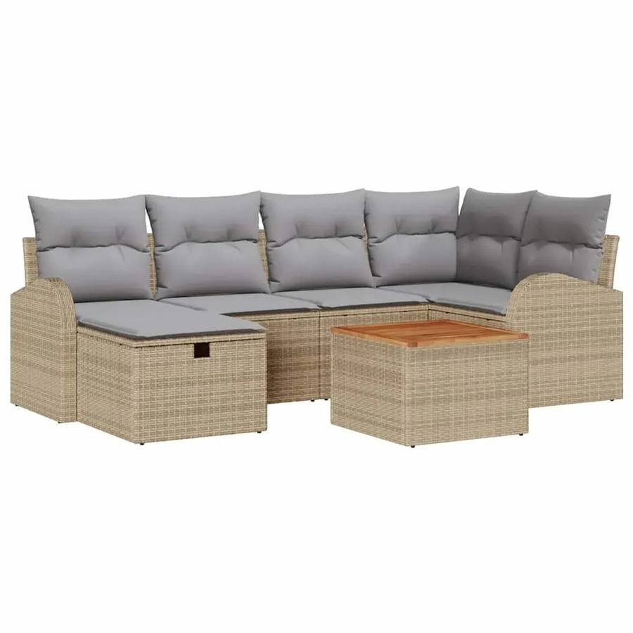 vidaXL Garten-Sofa-Set aus Poly-Rattan in Beige, 7-teiliges Lounge-Set mit Kissen und integriertem Stauraum für Terrasse und Garten - Bild 2