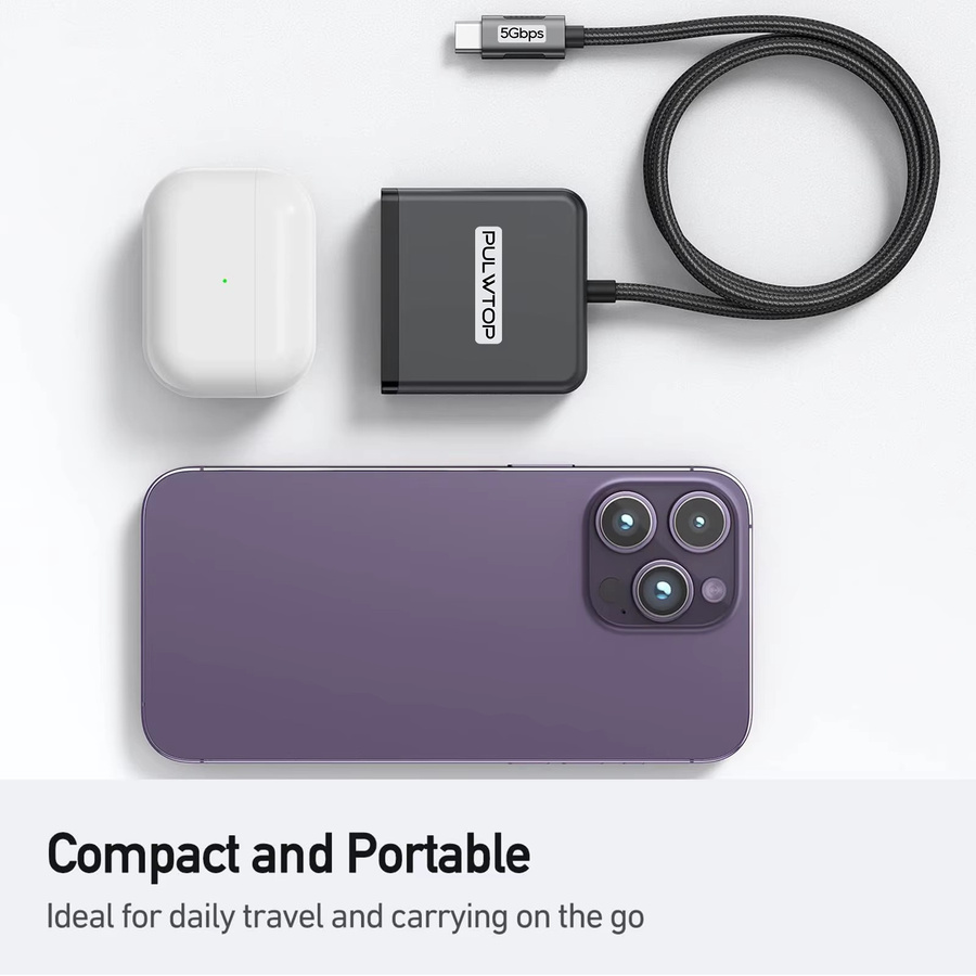 PULWTOP 4-Port USB-C-Hub Multiport-Adapter mit 5 Gbit/s-Anschlüssen in Grau für MacBook, Chromebook und XPS - Bild 4
