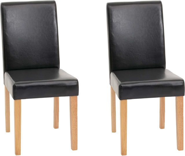 MCW Esszimmerstuhl Littau 2er-Set aus Leder in Schwarz mit hellen Massivholzbeinen - Bild 1