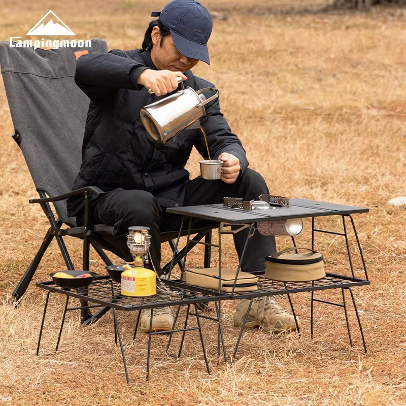 CAMPINGMOON CK-3G Outdoor Camping Dreischichtiger Klapp-Teetisch, Modularer IGT Kocher-Tisch und Erweiterungs-Grilltisch in Schwarz Matt - Bild 2