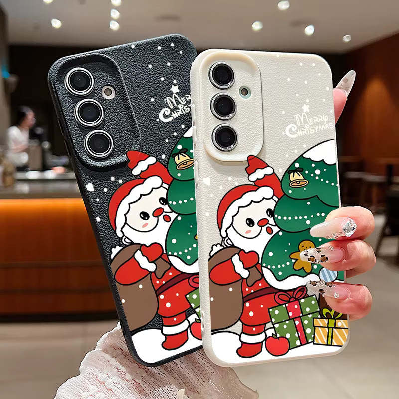 Santa Claus Silikon Handyhülle mit Ledertextur für Samsung Galaxy S25 S24 FE S23 S22 S21 Ultra A17 A56 A55 A26 A36 A15 A16 in Braun und Multicolour - Bild 2