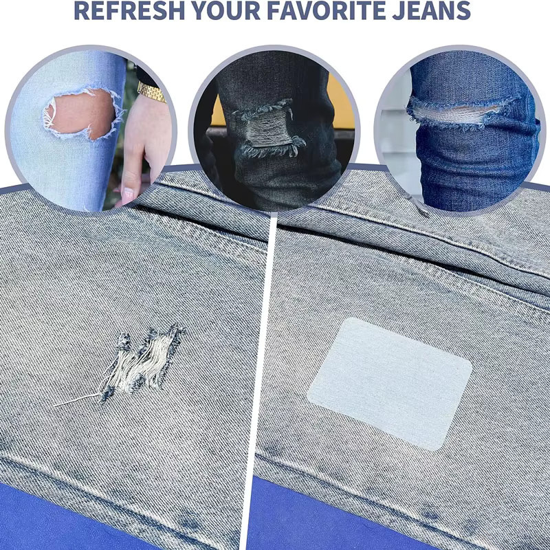 Denim-Aufnäher zum Aufbügeln aus 100 % Baumwolle in Blau, Jeans-Reparaturflicken Set, B: 51 cm x H: 8 cm - Bild 3
