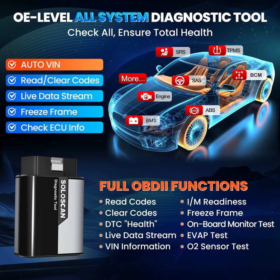 KINGBOLEN Soloscan OBD2 Scanner Bluetooth Bidirektionales Auto-Diagnosegerät für Toyota und Lexus in Schwarz - Bild 3