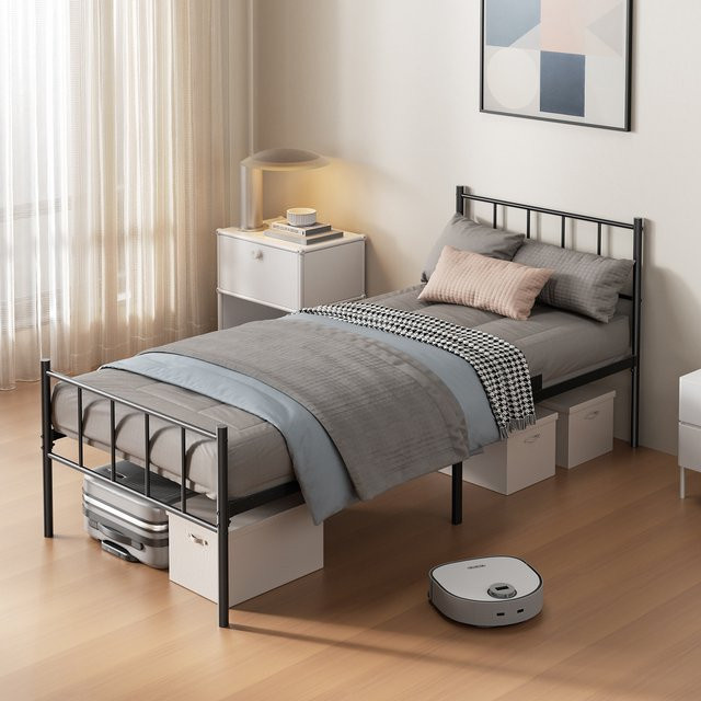 KUTAS Metallboxbett in Schwarz, Einzelbett für Teenagerzimmer, B/T/H: 90 x 200 cm - Bild 1