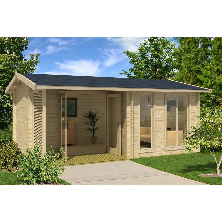 Lasita Maja Gartenhaus Brighton aus Fichtenholz in Beige mit Satteldach und Blockbohlenbauweise, B/T/H: 580 x 370 x 245 cm - Bild 2