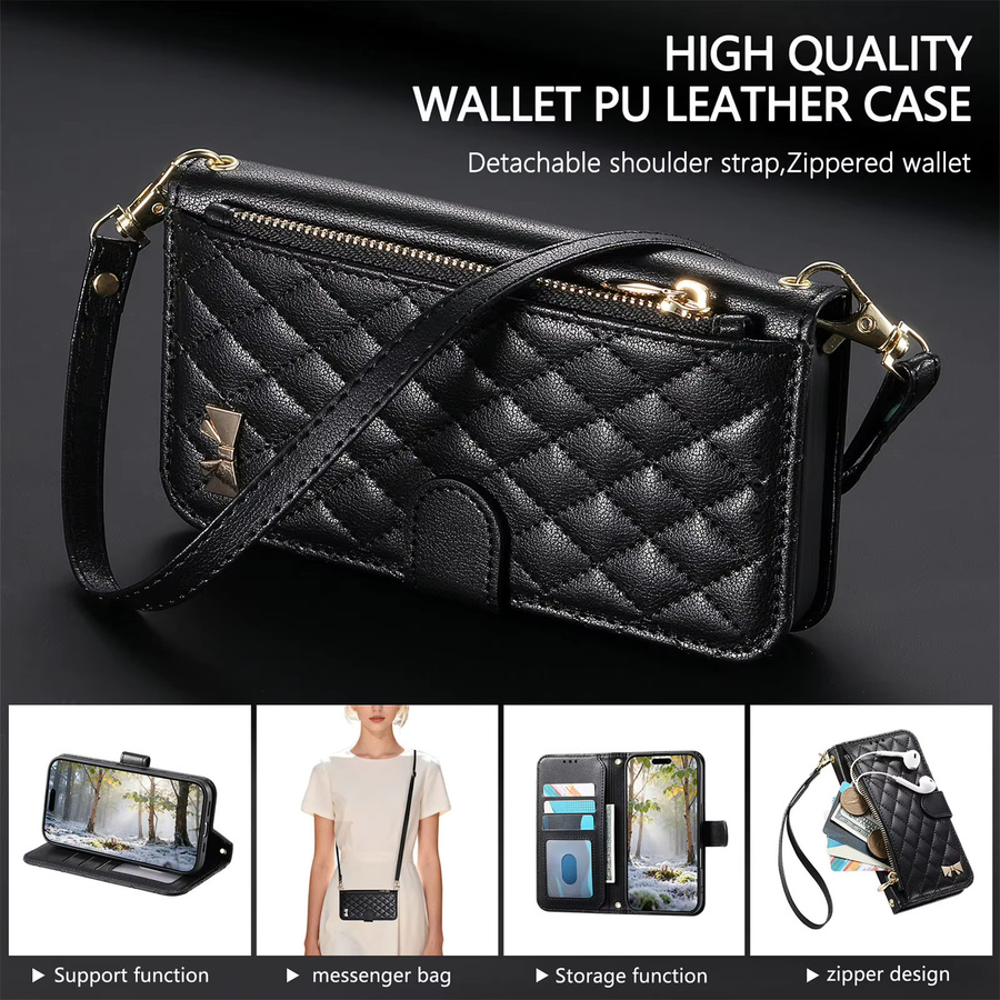 Samsung Crossbody Handyhülle aus PU-Leder mit Reißverschluss und Handgelenk-Gurt als Brieftasche für Galaxy S25 Plus S24 FE S23 Ultra S22 A56 5G A54 in Schwarz oder Weiß - Bild 6
