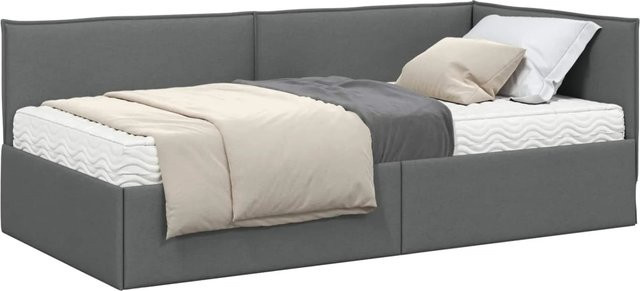 vidaXL Eckbettgestell mit 2 Matratzen und Kopfteil in Grau Samt, B/T/H: 204 x 90 x 74 cm - Bild 1