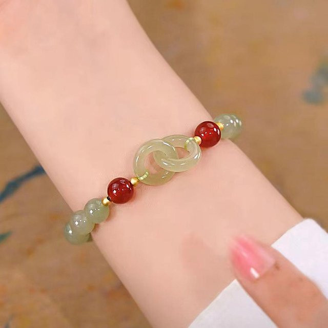 Ni Ni Armband, Jadeperlen, Liebesherz-Anhänger, Damen - Bild 1