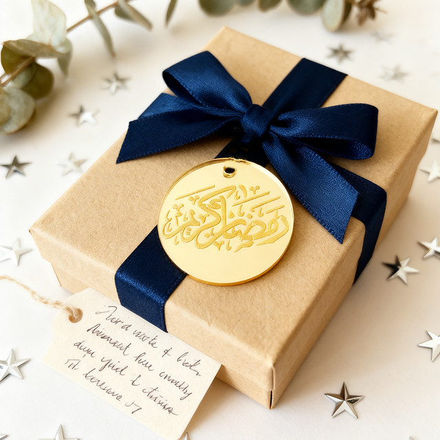 10 Stück Ramadan Kareem Geschenkanhänger aus Acryl in Gold für Eid Al-Fitr und Al Adha als dekorative Cupcake-Anhänger und Party-Andenken - Bild 1