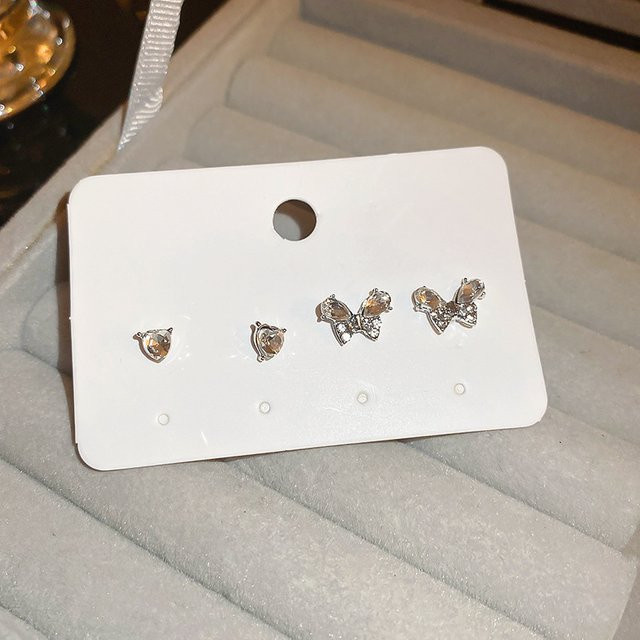 DREJEW Ohrstecker, 4-teilig, Silber, Kristall, Herz und Schleife, Damen - Bild 1