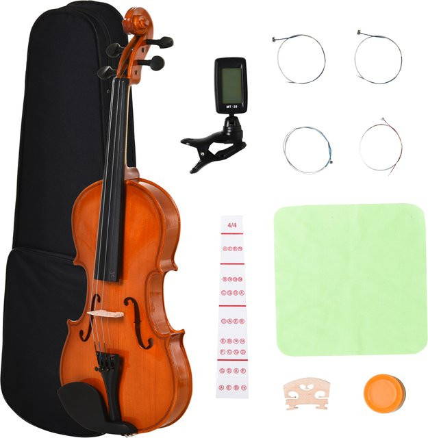 HOMCOM Violine 4/4 Fullsize, aus Fichten-Sperrholz und Ahorn, mit Etui, Stimmgerät, Schulterstütze, Bogen, Kolophonium, Ersatzsaiten und Tuch - Bild 1
