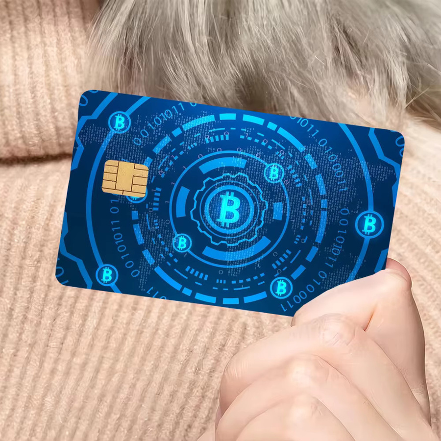 Bitcoin Evolution Of Money Aufkleber mit Anime Cartoon Bär Design für Kreditkarten und Debitkarten in Blau - Bild 2