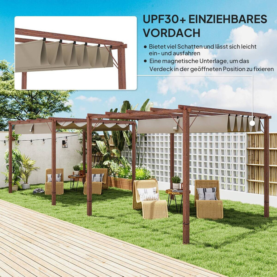 Outsunny Pergola aus Aluminium in Braun B/H/L: 296 x 232 x 299 cm - Bild 3