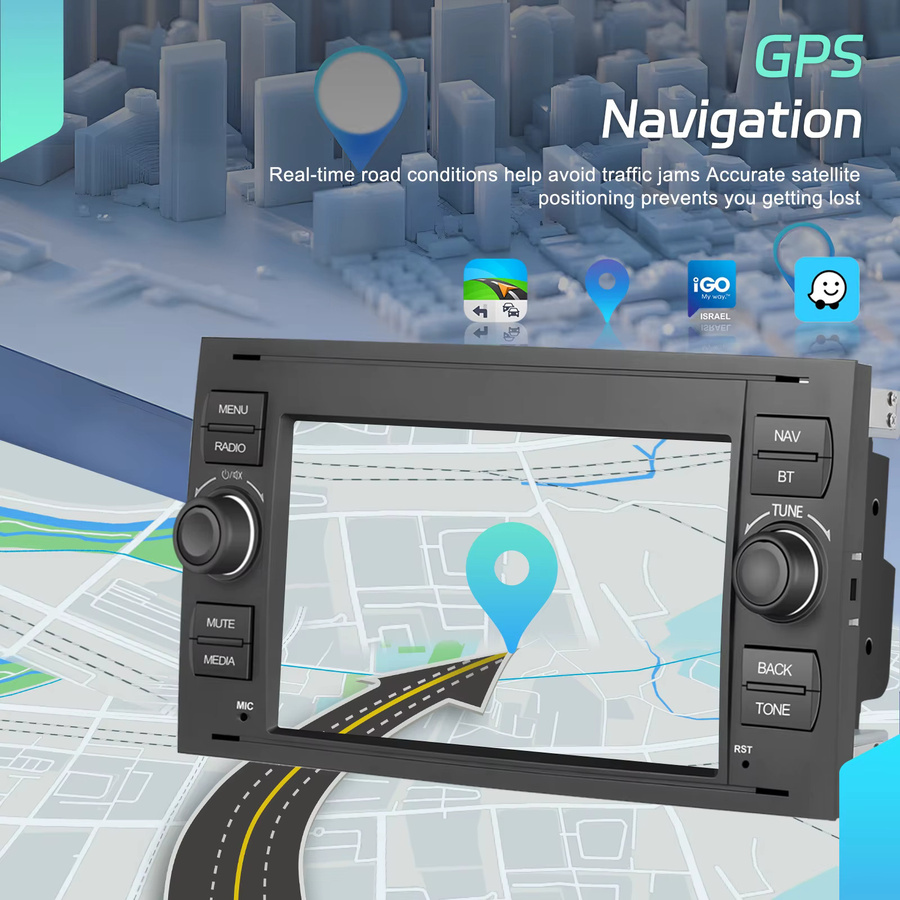Podofo 7 Zoll Autoradio mit 6 GB RAM und 128 GB Speicher in Schwarz für Transit Fiesta Focus Galaxy Mondeo mit Carplay, Android Auto, WIFI und GPS-Navigation - Bild 4