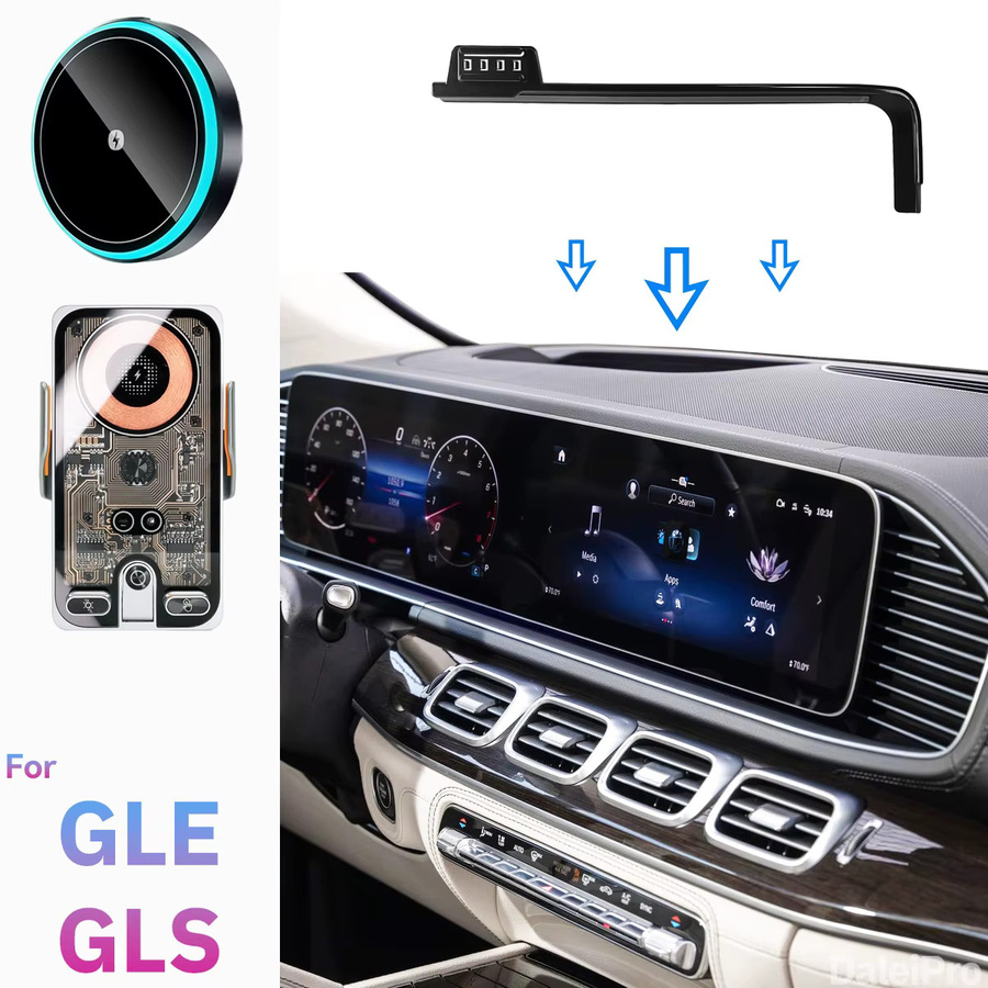 DaleiPro Kabellose Qi Auto-Handyhalterung für Mercedes-Benz GLS GLE W167 2020-2026 in Schwarz - Bild 2