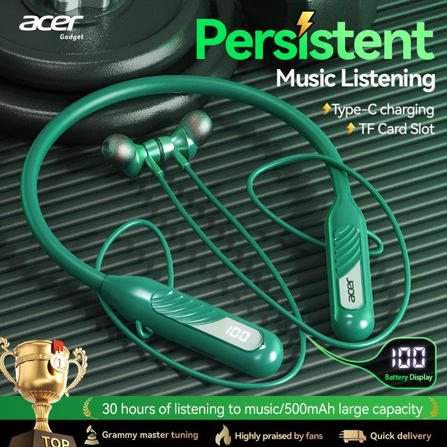 Acer Ohr635 Kabellose Bluetooth In-Ear Kopfhörer mit Nackenbügel in Grün für Sport und Fitness mit Bass-Stereo und Geräuschunterdrückung - Bild 1